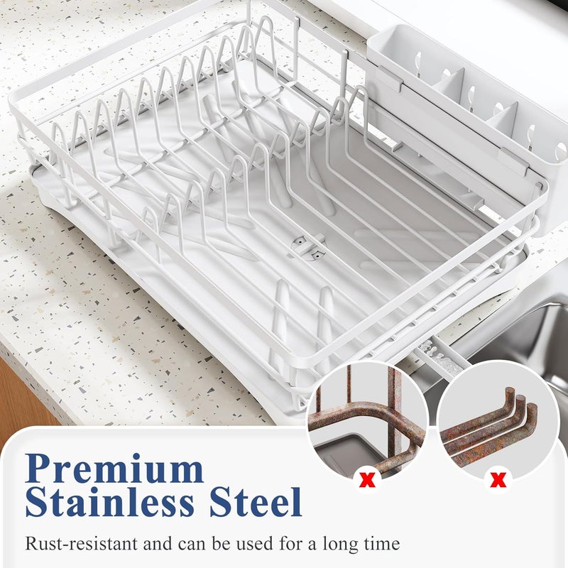 SNTD Dish Drying Rack for Kitchen Counter - Large Dish Rack with Drainboard, Rustproof Dish Drainer with Utensil Holder for Sink, White - Image 5